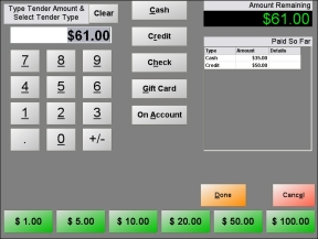 Amount Tendered Screen